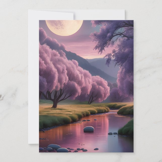 Fantasy Moonlit River Dreamscape Illustration Holiday Card (Front)