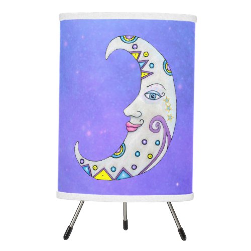 Fantasy Moons Brightly Colored Markings Purple Sky Tripod Lamp