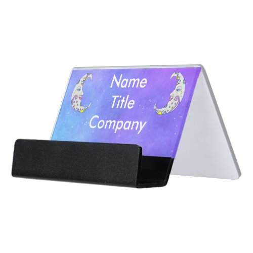 Fantasy Moons Pretty Faces Colorful Shapes Purple Desk Business Card Holder