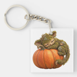 Fantasy Moss Creature with Pumpkin Postcard Keychain