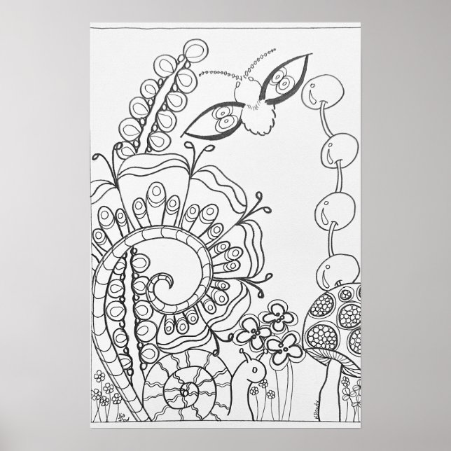 Fantasy moth, flower Coloring poster 16" x24" (Front)