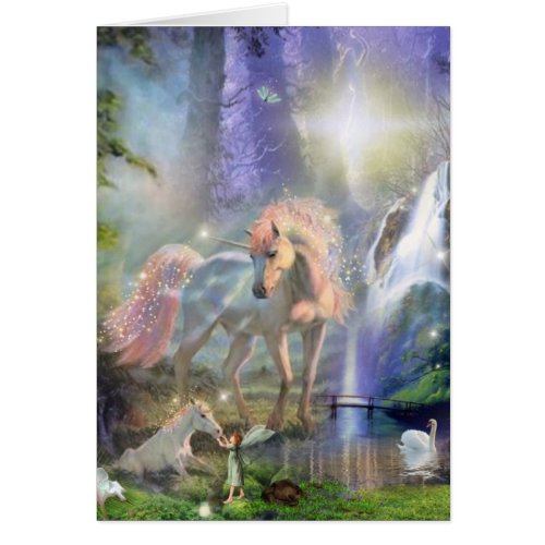 Fantasy Mother Unicorn and Baby in a Fairy Garden