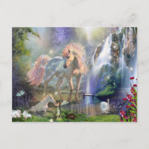 Fantasy Mother Unicorn and Baby in a Fairy Garden Postcard