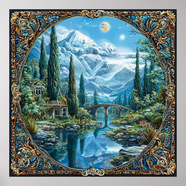 🌌 Fantasy Mountain Landscape Dreamy Mystic Nature Poster (Front)
