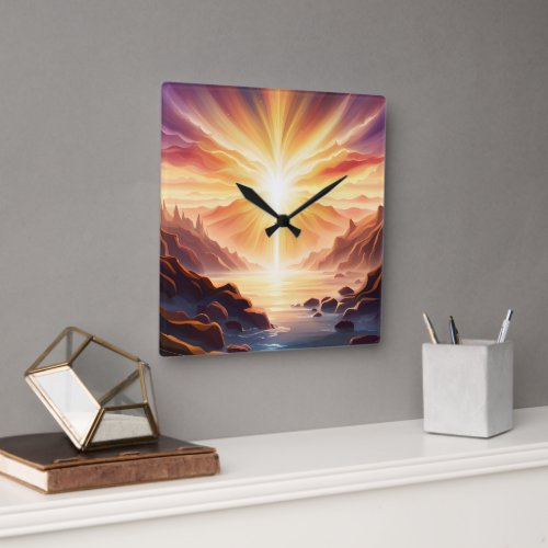 Fantasy Mountain Valley Lake Square Wall Clock