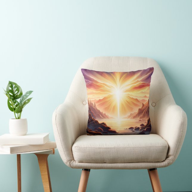 Fantasy Mountain Valley Lake Throw Pillow (Chair)