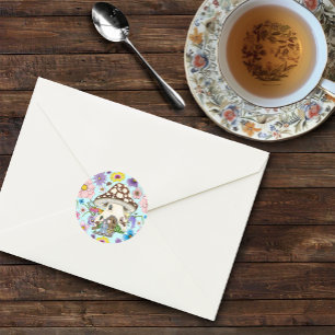 Fantasy Mouse Mushroom House Floral Classic Round Sticker