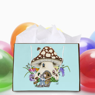 Fantasy Mouse Mushroom House Floral Large Gift Bag