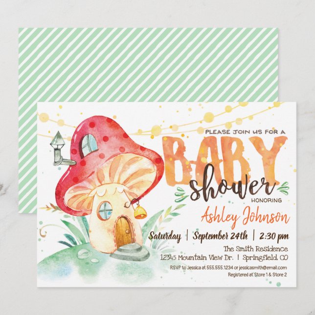 Fantasy Mushroom Baby Shower invitation (Front/Back)