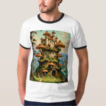 Fantasy Mushroom Castle on Cliffside T-Shirt