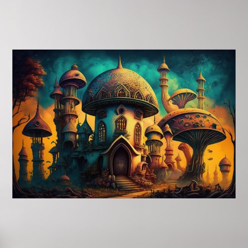 Fantasy Mushroom City Poster
