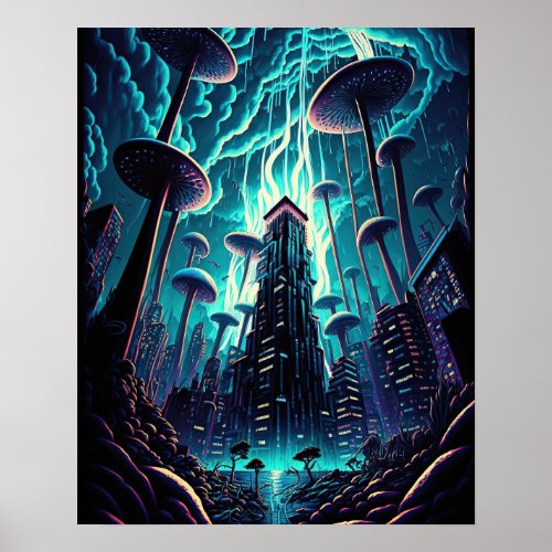 Fantasy Mushroom city Poster