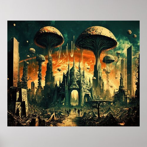 Fantasy mushroom city poster