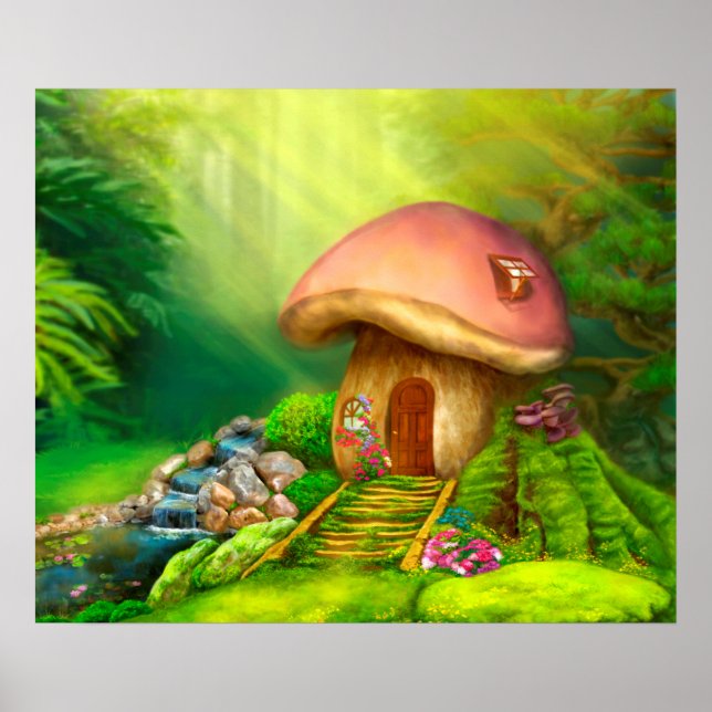 Fantasy mushroom cottage house poster (Front)