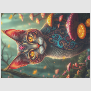 Fantasy Mushroom Forest Colorful Cat Tissue Paper