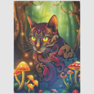 Fantasy Mushroom Forest Colorful Cat Tissue Paper