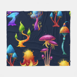 Fantasy Mushroom Forest Pattern – Colorful Magical Fleece Blanket