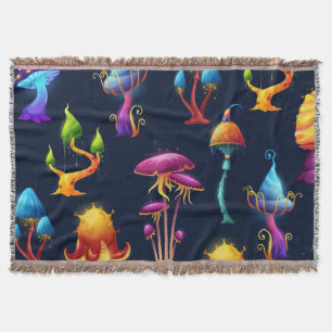Fantasy Mushroom Forest Pattern – Colorful Magical Throw Blanket