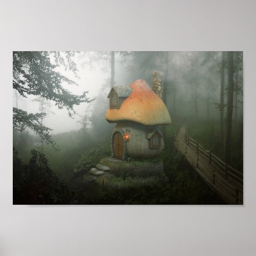 fantasy mushroom house poster