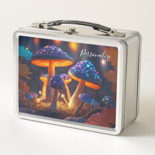 Fantasy Mushrooms Glow Magical Garden Personalized Metal Lunch Box