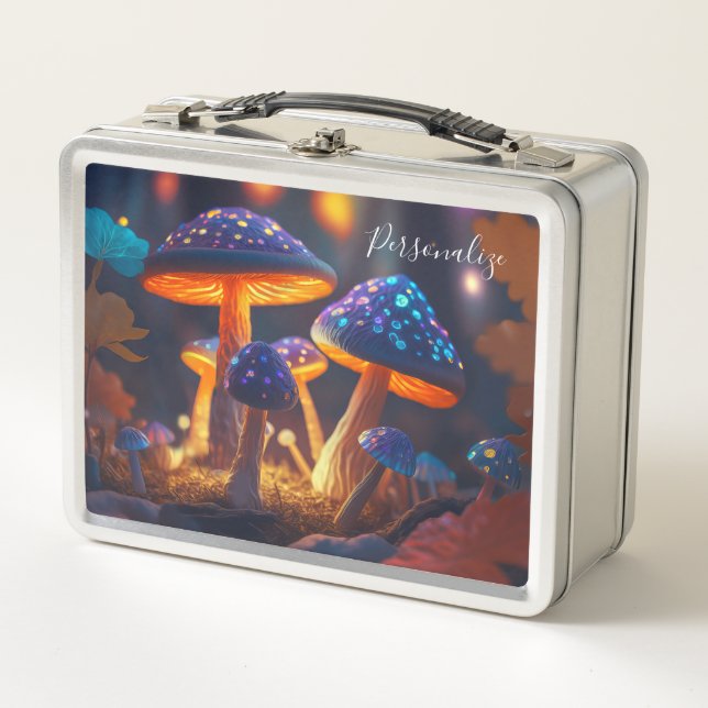 Fantasy Mushrooms Glow Magical Garden Personalized Metal Lunch Box (Front)