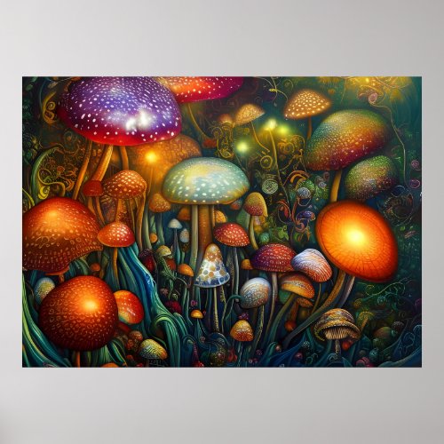 Fantasy Mushrooms Poster