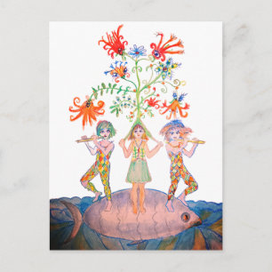 Fantasy Musicians on a Giant Fish Holiday Postcard