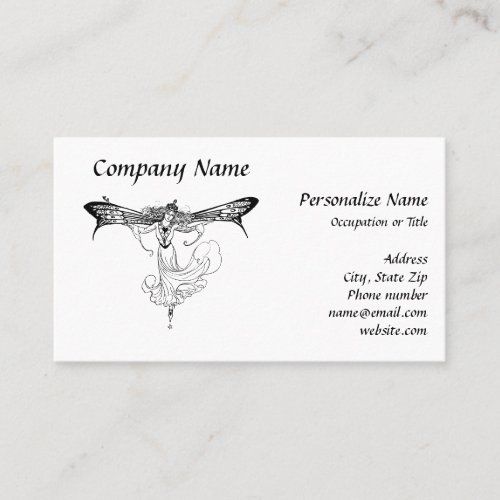 Fantasy Mystic Fairy with Wings Sketch Drawing Business Card