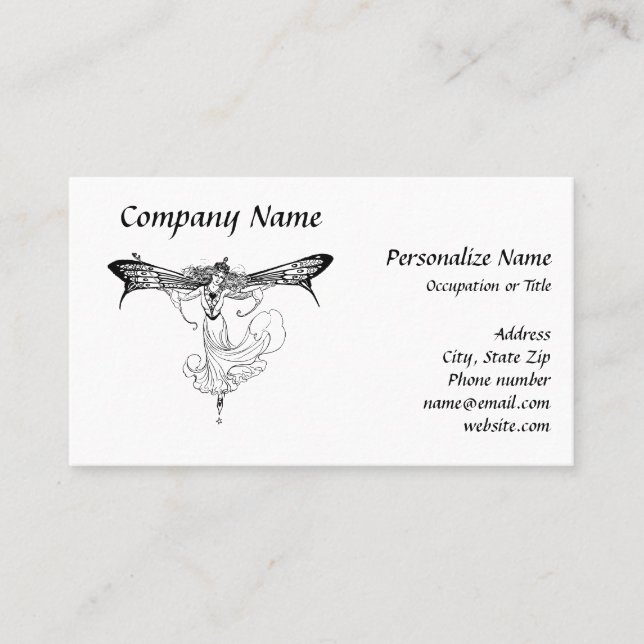 Fantasy Mystic Fairy with Wings Sketch Drawing Business Card (Front)