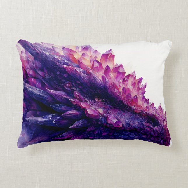 Fantasy Mystical Amethyst Crystal Dragon Beast Accent Pillow (Front)