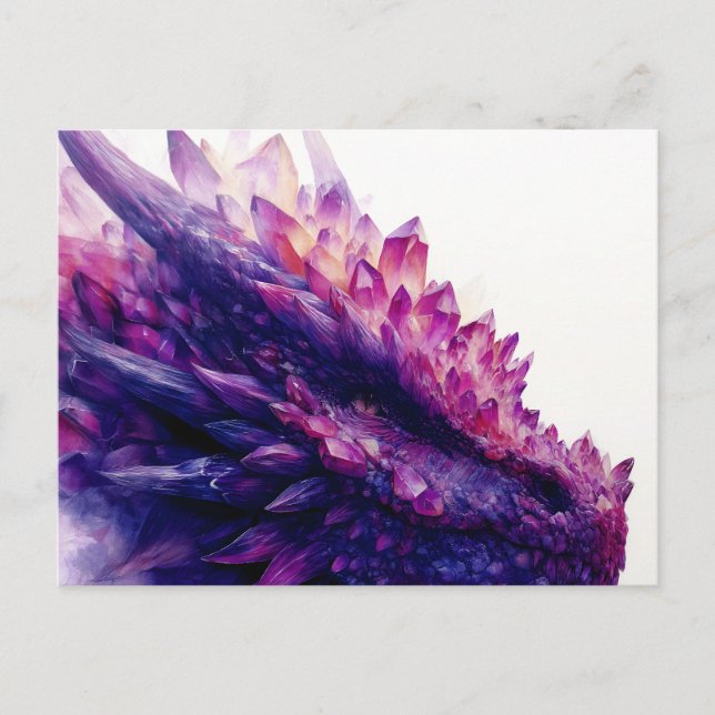 Fantasy Mystical Amethyst Crystal Dragon Beast Announcement Postcard (Front)