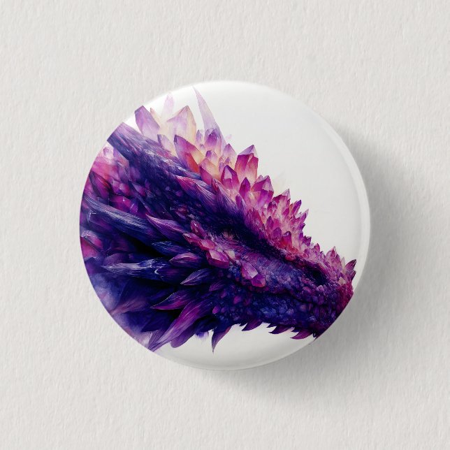 Fantasy Mystical Amethyst Crystal Dragon Beast Button (Front)