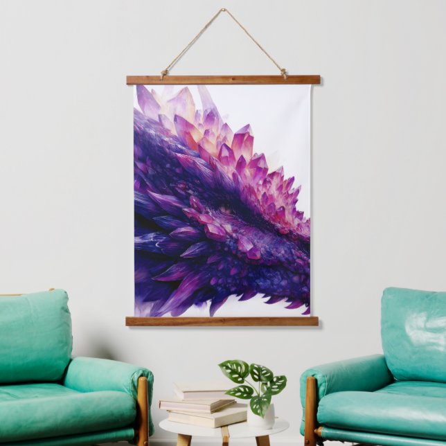 Fantasy Mystical Amethyst Crystal Dragon Beast Hanging Tapestry (Living Room)