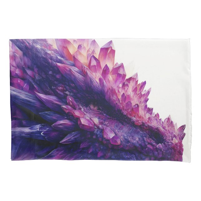 Fantasy Mystical Amethyst Crystal Dragon Beast Pillow Case (Front)