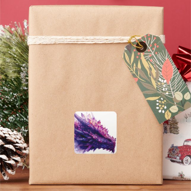 Fantasy Mystical Amethyst Crystal Dragon Beast Square Sticker (Holiday)