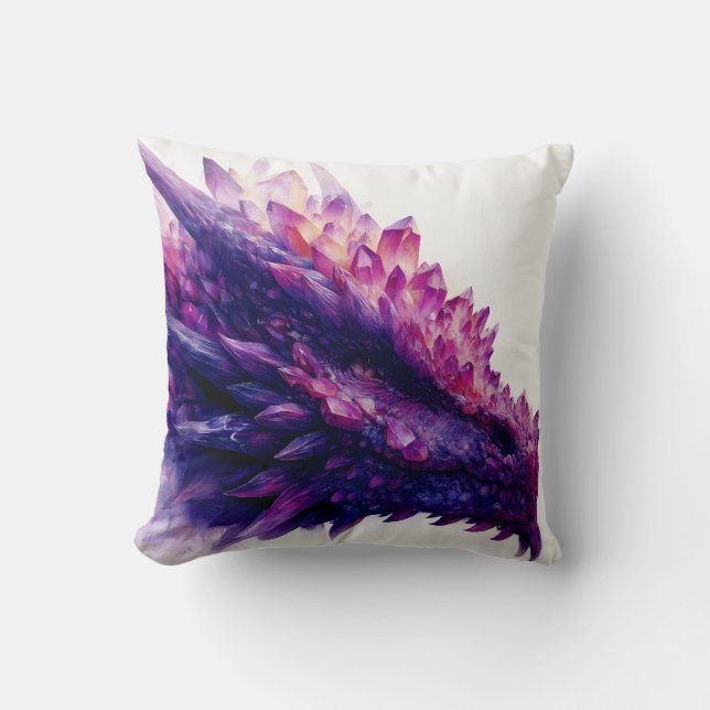 Fantasy Mystical Amethyst Crystal Dragon Beast Throw Pillow (Front)