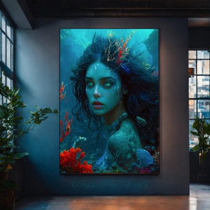 Fantasy Mystical Mermaid Princess Blue Underwater Canvas Print