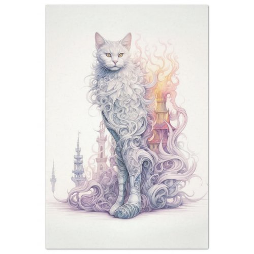 Fantasy  Mystical Whimsical White Cat Decoupage Tissue Paper