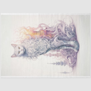 Fantasy Mystical Whimsical White Cat Decoupage Tissue Paper