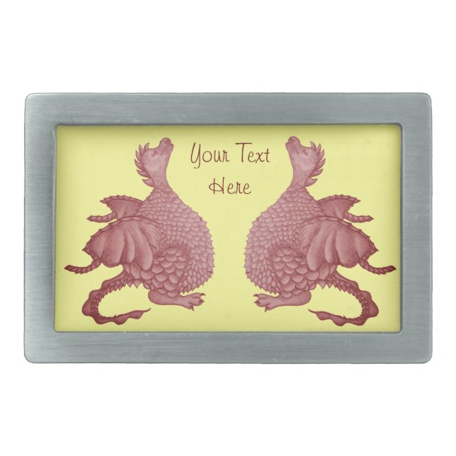 fantasy mythical creature cute red dragon kids rectangular belt buckle (Front)