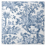 Fantasy Mythical Creatures Vintage Toile-Blue Ceramic Tile<br><div class="desc">Whimsical vintage pattern featuring mythical birds,  beasts and human figures in a fantasy landscape in blue on white background.</div>