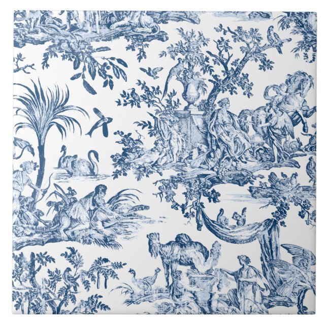 Fantasy Mythical Creatures Vintage Toile-Blue Ceramic Tile (Front)