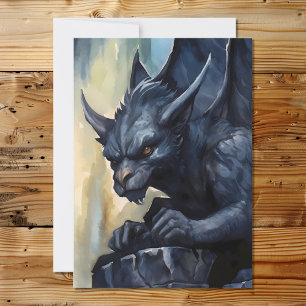 Fantasy Mythological Black Gargoyle Holiday Card