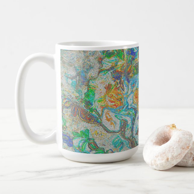 Fantasy Nature Abstract - Boho Colorful Art Coffee Mug (With Donut)