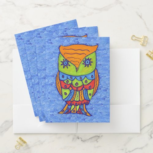 Fantasy Neon Colors Owl Star Eyes on blue          Pocket Folder