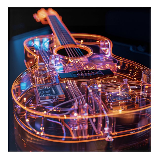Fantasy Neon Electro Glass Guitar Digital Art (Front)