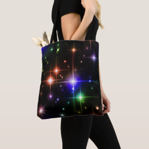 Fantasy Night Sky Colorful Sparkle Stars Black Tote Bag