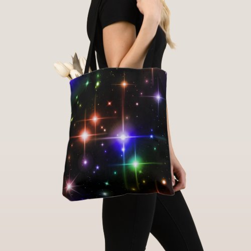 Fantasy Night Sky Colorful Sparkle Stars Black Tote Bag