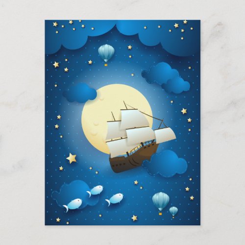 Fantasy Night with Flying Vessel Postcard