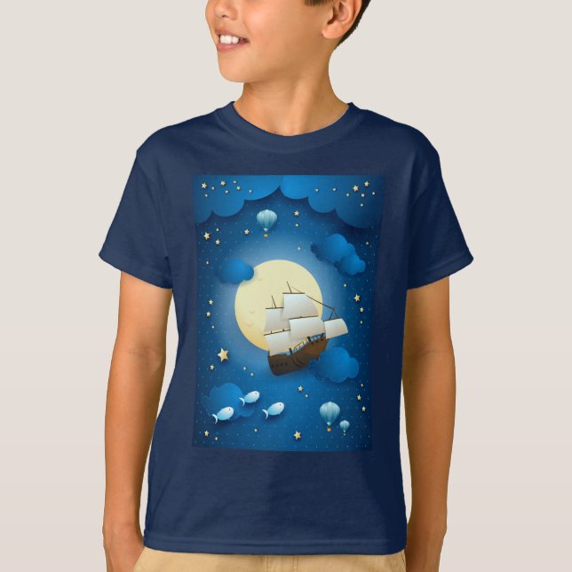 Fantasy Night with Flying Vessel T-Shirt (Front)